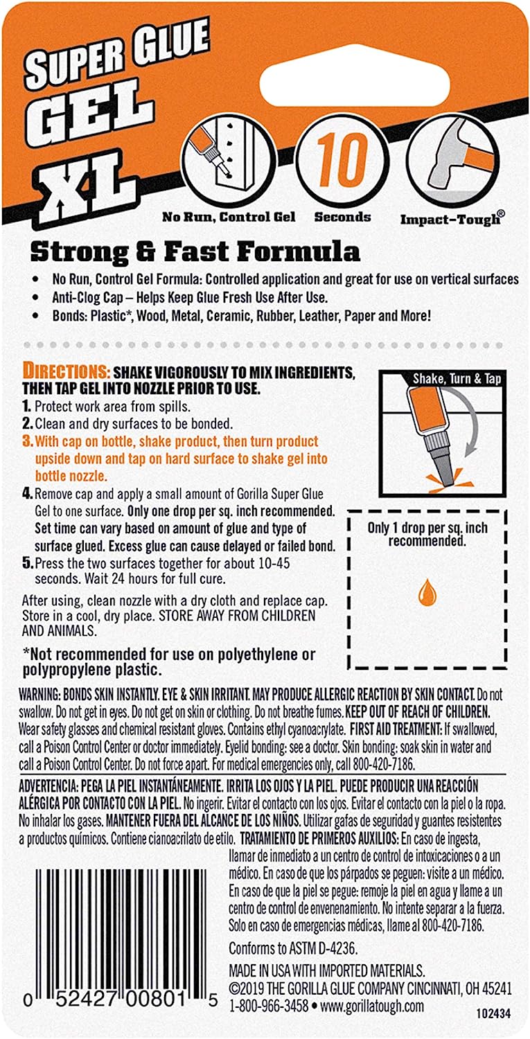 Gorilla Super Glue Gel XL, 25 Gram, Clear, (Pack of 1) - Image 2